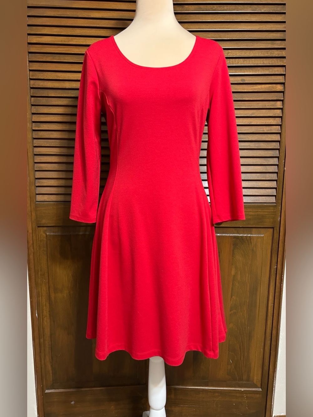 Old Navy Red Scoop Neck Fit and Flare 3/4 Sleeve Knit Pullover Dress Size S